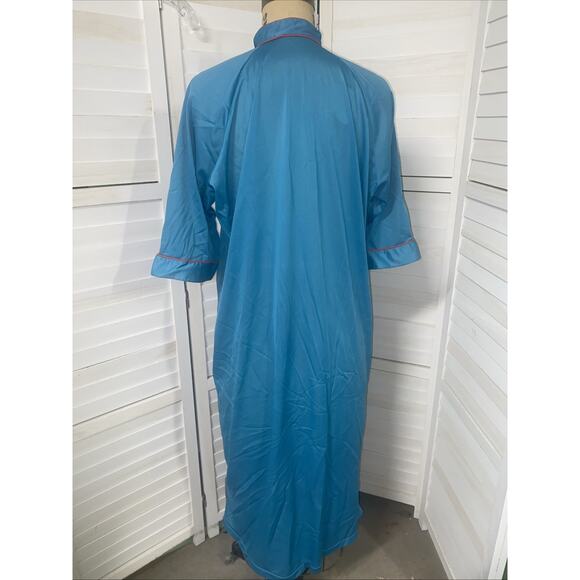Vintage Aqua Nylon Full Length Robe Chinese Asian Theme X-Large - Picture 6 of 8